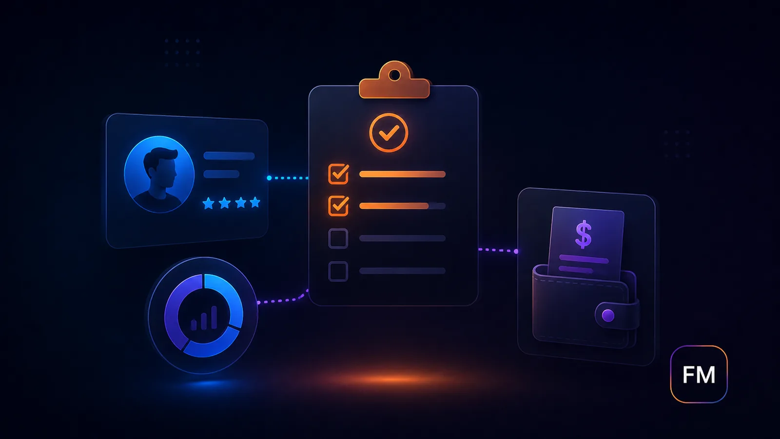 Freelance Manager dashboard screenshot with clients, missions, invoices, and task status