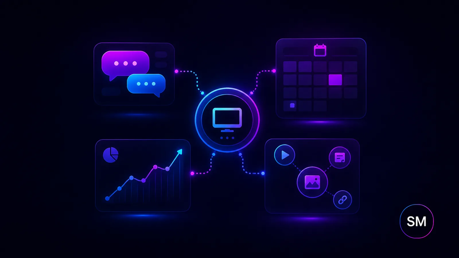 Social Media Command Center dashboard screenshot with content planning and channel status panels